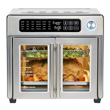 Emeril Lagasse Extra Large French Door Air Fryer Toaster Oven Combo, 24 Cooking Functions and Digital Controls, 7 Accessories Included, Stainless Steel Finish, 26QT Capacity