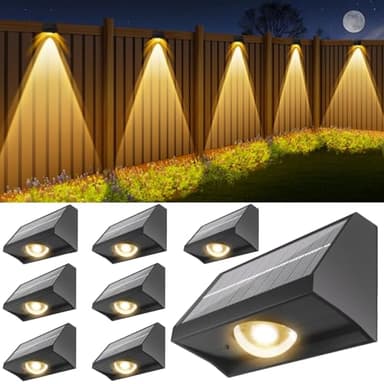 Solar Fence Lights Outdoor Waterproof High Brightness LED Spot Lens Deck Lights 7 Mode Warm & Cool White RGB Solar Powered Wall Lighting Decor for Outside Patio Step Backyard Railing Pool - 8 Pack