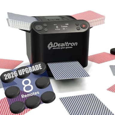 2026 Upgraded All-in-One Automatic Card Shuffler and Dealer,for Versatile Card Games,Programmable Card Dealer,Card Shuffler 2 Deck,360° Rotation,Ultra Quiet,Rechargeable,12 Players (Black+8 Remotes)