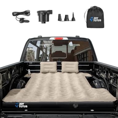 JOYTUTUS Truck Bed Air Mattress for 6.0-6.3Ft, Compact Regular Truck Beds,Anti-Leakage, with Air Pump&2 Pillows, Inflatable Pickup Mattress,Compatible with Tacoma&Ranger&Frontier,Camel&Black