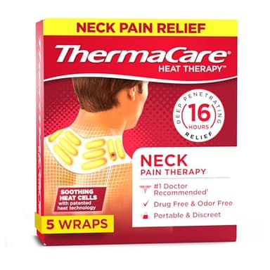 ThermaCare Heat Wraps for Neck & Shoulder Pain Relief - Portable Adhesive Heating Pads with 16-Hour Therapeutic Heat - Drug-Free Muscle & Joint Soothing Patches (5-Count)