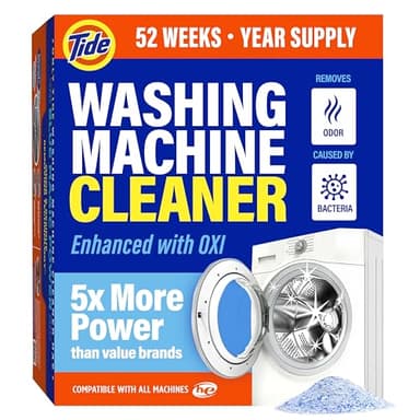 Tide Washing Machine Cleaner 52 Week Supply with Oxi for Front and Top Loader Washer Machines, Deep Cleaning Residue & Odor Eliminator, 12 Month Supply (Packaging May Vary)