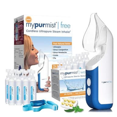 Mypurmist Free Premium Kit – Cordless Steam Inhaler with Water Refills, ScentPad, and Handsfree Strap – Personal Steamer Vaporizer Humidifier for Sinus Relief, Nasal Congestion, Cold