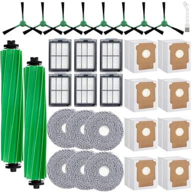 Replacement Parts Accessories Kit for iRobot Roomba Plus 505 Combo 405 Combo Robot Vacuum Cleaner, 2 Roller Brush, 6 Mop Pads, 6 Filters, 8 Side Brush, 8 Vacuum Bags