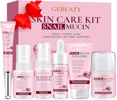 Skin Care Set,6 Pcs Korean Snail Mucin Essence Anti-aging Moisturize Repair Soothe Hydrate,Glass Skincare Gift Kit for Dull & Dry Skin,Self Care Skincare Gifts for Women Mother Mom Wife Teenage Girls