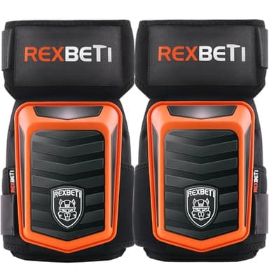 REXBETI New Upgraded Knee Pads for Work, Construction Knee Pads for Men, Heavy Duty Comfortable Anti-Slip Foam Gel Knee Pads for Gardening Flooring and Cleaning, Extra 4 Extension Straps, Orange