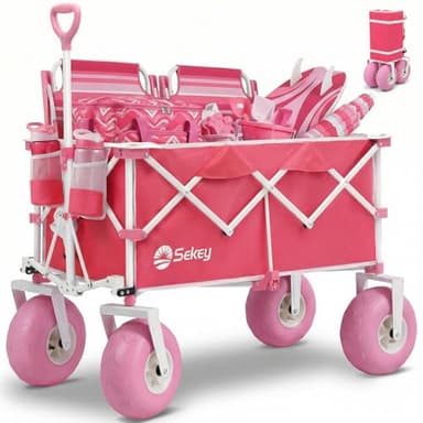Sekey Heavy Duty Beach Wagon with 9" Big Sand-Proof Wheels – 600lb Capacity, 200L Oversized Foldable Cart | Adjustable Handle & All-Terrain Tires for Sand, Camping, Groceries