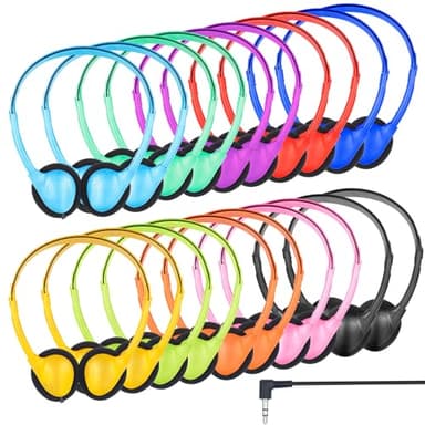 ZNXZXP 20 Pack Bulk Classroom Headphones for Students Kids School, Wholesale Headphones Class Set with 3.5mm Jack for Chromebook Laptop PC Computer (10 Mixed Colors)