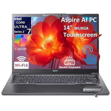 Acer 2026 Aspire AI Laptop for Business & Creators | Intel Core Ultra 7 258V, 32GB RAM, 1TB SSD, 14" FHD Touchscreen, Backlit KB, USB-C HUB, Lifetime Office 365, Long Battery Life, Windows 11 H, Gray