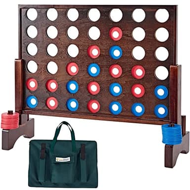 SpexDarxs Giant 4 in A Row Game, Wooden Jumbo 4-to-Score Set for Indoor & Outdoor Family Fun-Line Up Four Travel Board Games with 42 Coins & Ring Holders & Carrying Bag
