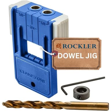 Rockler 3/8” Doweling Jig Kit w/Drill Bit & Stop Collar – Wood Dowel Jig kit – Dual Edge Stops for Easy Alignment w/Dovetail – Durable Nylon Jig w/Steel Bushings – Dowel Jointer Jig w/Hex Wrench