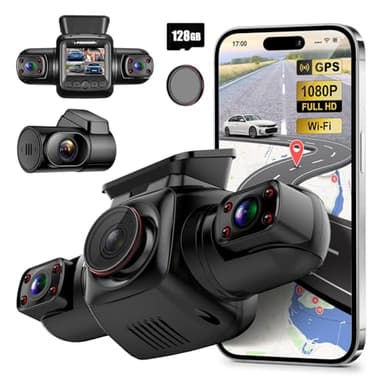 PRUVEEO 360 Degree View 4 Channel Dash Cam Front and Rear Inside Left Right, Dash Camera for Cars with CPL, Built-in GPS WiFi Night Vision, 24/7 Recording Parking Mode Monitor, Free 128G Card
