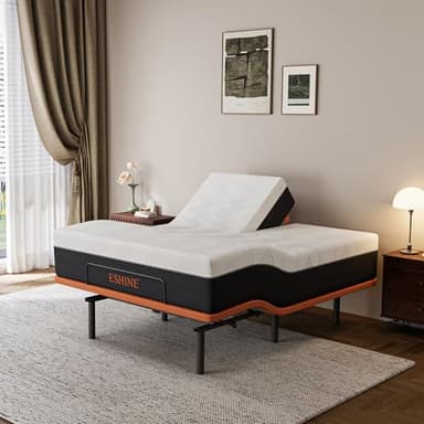 ESHINE Split Queen Adjustable Bed Frame with Mattress - 14" Gel Memory Foam Mattress, USB Ports, Underbed Night Light, Head and Foot Incline, Top Split Queen, Orange