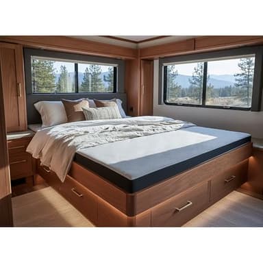 Camping World CozyRelief 4” Gel Memory Foam Short Queen RV Mattress Topper (60” x 75”) – Cooling Bed Topper for Camper & Trailer, Pressure Relief, Medium Plush Comfort