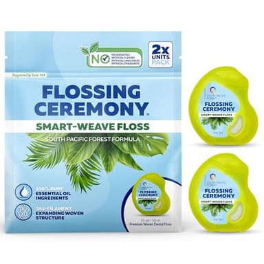 FlossingCeremony | Expanding Woven Dental Floss | Smart-Weave Floss | Vegan | Natural | Non-Toxic & PFAS Free | Eucalyptus & Manuka | Hilo Dental para Dientes | 55 Yards x 2 Units