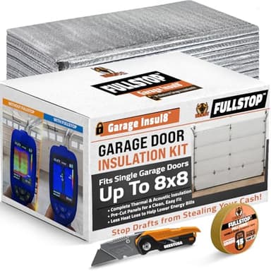 BEEST FULLSTOP Garage Door Insulation Kit - 8x8 & 8x7 ft Single Garage Door Insulation Panels - 8 Pre-Cut 24x48 Foam-Core Panels w/ Tape, Cutter & Squeegee - Easy DIY for Instant Temperature Control