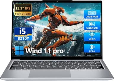 KUMNOSAL 2026 Laptop,15.3 Inch Laptop with i5-8210Y(Up to 3.6GHz), 24GB RAM 512GB SSD,FHD IPS 1200p,180°Open Portable Laptop, WiFi 5, UHD Graphics, Laptops for Business Student Light Gaming