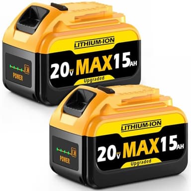 15Ah 20V MAX Replacement for Dewalt Lithium Ion Battery with High Capacity Batteries Cordless Power Tools 20 Volt Baterías DCB201 DCB203 DCB204 DCB205 DCB206 LED Indicator (2 Pack MAX 15Amp 20Volt)