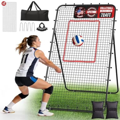 Suteck 7x4ft Volleyball Rebounder Net 2-Net System, 5-Angle Adjustable & Ultra-Durable Trainer for Spike, Serve, Passing & Solo Practice, Includes Storage Bag for Easy Travel & Portability, Black