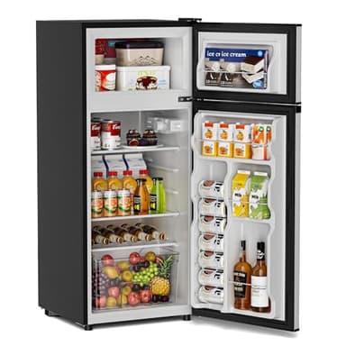 Manastin 4.5 Cu.Ft Mini Fridge with Freezer, Small Fridge with 2 Doors for Office, Kitchen, Dorm and Bedroom, Mini Refrigerator with Adjustable Shelves (Silver)