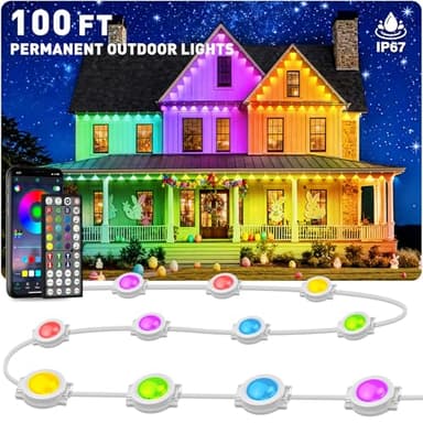 INZIDOL 100FT Permanent Outdoor Lights, IP67 Waterproof for House Roof, Holiday, Party, Daily Lighting, Smart RGB Outdoor Lights with Remote APP Control & DIY Scenes