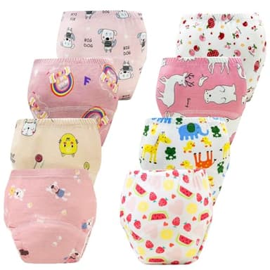 Upairy Training Pants for Girls Boys,Toddler Potty Training Underwear,Leakproof Reusable Kid Confident Panties,Children's Potty Underwear 100% Cotton for 2T-6T(8PCS,S)