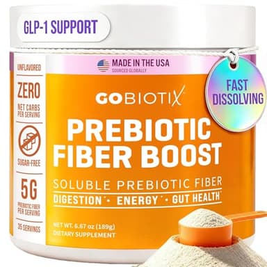 GOBIOTIX Fiber Supplement Powder with Prebiotics for Digestive Health and GLP-1 Support, Soluble Fiber for Gut Health & Debloat, Keto, Vegan, Gluten & Sugar Free, 35 Servings (1 Pack)