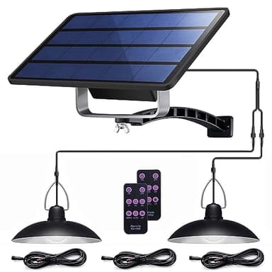 ABZXT Solar Pendant Lights Upgraded Double Bulb Lights IP65 Waterproof Dusk to Dawn Auto Lamp with Remote Controller for Outdoor Shed Barn Chicken Coop Bullpen Pig Pen Stables Tents etc(Dual Lamp)