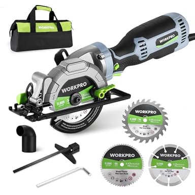 WORKPRO 5.8Amp 3500RPM Circular Saw with Parallel Guide, Maximum Cutting Depth 1-11/16?(90°),1-1/8?(45°), Compact Circular Saw with Three 4-1/2" Blades for Wood, PVC, Tile, Cement Block