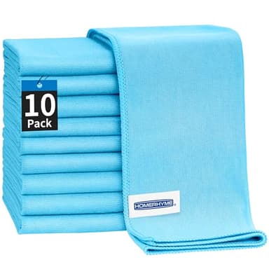 HOMERHYME Microfiber Glass Cleaning Cloth - 10 Pack Polishing Cloths, 16" x 14" Window Cleaning Towel, Streak Free, Lint Free, Great for All Delicate Surface, Glasses, Stainless Steel, Windshield.