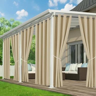 RichSets Outdoor Curtains for Patio Waterproof - 6 Panels Privacy Weatherproof Outside Curtains with Grommets for Pergola, Gazebo, Porch, Cabana, Balcony, 54 x 84 Inch, Cream