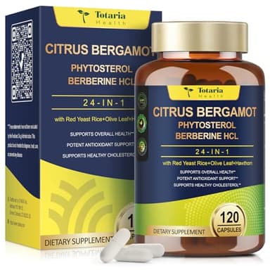 Citrus Bergamot Supplement for High Cholesterol - Italian Citrus Bergamot & Plant Sterols Stanols Natural Way to Balance Cholesterol Level, Cholesterol Lowering Supplements, Vegan, Non-GMO, 120 Counts