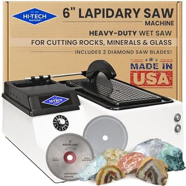 Hi-Tech Diamond - 6" Lapidary Equipment - Lapidary Saw for Cutting Rocks, Glass Cutting, Trimming, Sawing Machine - Rock Cutting Saw, Stone Cutter - Includes TWO 6" Diamond Blades