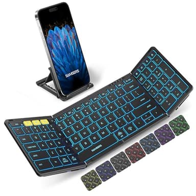 Samsers Foldable Bluetooth Keyboard with Numeric Keypad, Full-Size Wireless Folding Keyboards with Backlight, Portable Travel for iOS Android Windows Mac OS, Support 3 Device(BT5.1 x 3), Black