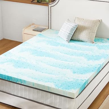 Sweetcrispy Memory Foam Mattress Topper King, 3 Inch Thick Gel Infused Cooling Toppers Pad for King Size Bed, Sleeper Sofa, RV, Camper, CertiPUR US Certified, Ventilated and Breathable