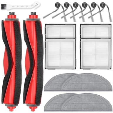 17 Pack Replacement Accessories Kit Compatible with Roborock Q10 S5/Q10 S5+/Q10 X5/Q10 X5+ Robot Vacuum, 2 Main Brush, 6 Side Brush, 4 HEPA Filter, 4 Mop Pads