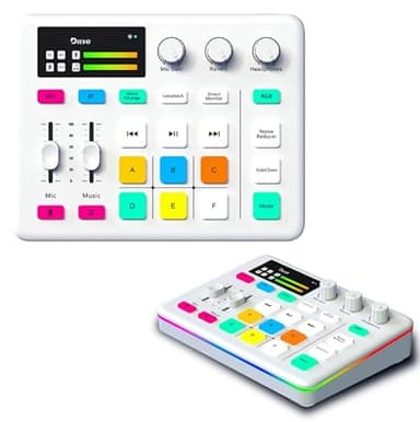 DILVO Gaming Audio Mixer with Audio Interface, RGB Sound Board for PC, PS4, PS5, Smartphone, Podcast & Live Streaming (White)