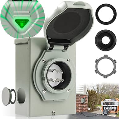 30 Amp Generator Inlet Box [Pre-Drilled] with Green Safely Light, PB30 Power Inlet Box, 7500 Watts Generator Transfer Switch Accessories for Emergency in Snowstorm Weather, ETL Listed