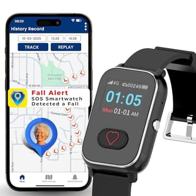 Seculife Elderly Fall Alert Smartwatch, Cellular Medical Alert for Seniors, SOS Call Button, 2-Way Calling, Live GPS Tracking, Safe Zone Notifications, Life Alert Caregiver App, assistive Device