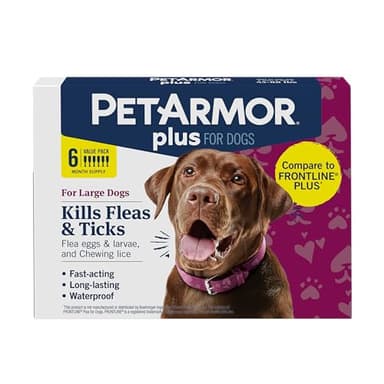 PetArmor Plus Flea and Tick Prevention for Dogs, Large Dog Flea and Tick Treatment, 6 Doses, Waterproof Topical, Fast Acting (45-88 lbs)