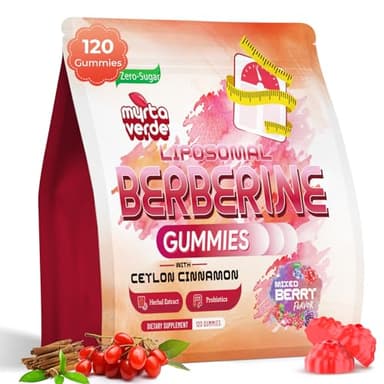 2000mg Liposomal Berberine Supplement Gummies | High Potency Berberine HCI Activates AMPK with Ceylon Cinnamon | Advanced Absorption | Zero Sugar Mixed-Berry | 120 Count