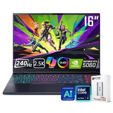 Acer Predator Helios Neo 16S AI Gaming Laptop, 16 240Hz 2.5K OLED, Intel Core Ultra 9 275HX, NVIDIA GeForce RTX 5060, VR Ready, Copilot, Liquid Cooling, Black, Windows 11 Home(16GB DDR5 RAM | 1TB SSD)
