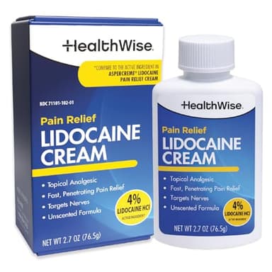 HealthWise Maximum OTC Strength Lidocaine Cream | Numbs Away Pain | Long-Lasting Relief | Non-Greasy | 2.7 Oz | Unscented Formula | Topical Anesthetic