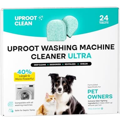 Uproot Clean Washing Machine Cleaner Tablets Ultra - 40% Stronger Formula: Designed for Pet Owners, Remove Residue, Grime & Odors, Compatible with HE, Top & Front Load, 24 Pack - 12 Month Supply