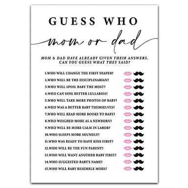 ZIIUFRN Baby Shower Games(5" X 7"), 30 Sets Modern Black and White Baby Guess Who Mom or Dad Game Cards, Boy Girl Gender Neutral Baby Shower Supplies-B08