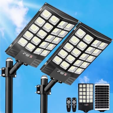 2 Pack 16" Large Solar Street Lights Outdoor Waterproof - Solar Powered Security Parking Lot Light Dusk to Dawn 60000LM,Motion Sensor Commercial LED Solar Flood Lights Remote Control for Outside Yard