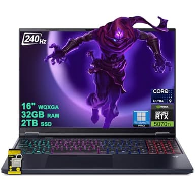 acer Predator Helios Neo 16S AI Gaming Laptop 16" 2560x1600 OLED 240Hz (100% DCI-P3) Intel 24-core Ultra 9 275HX 32GB DDR5 2TB SSD GeForce RTX 5070 Ti GDDR7 DLSS4 (Up to 992 AI Tops) Win11Pro ICP Hub