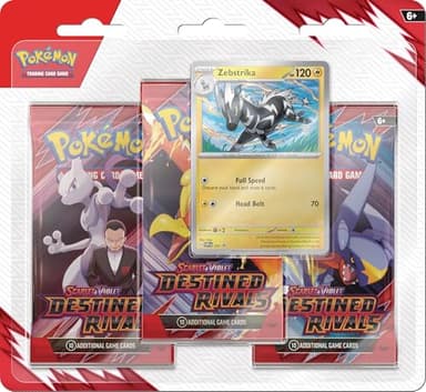 Pokémon TCG: Scarlet & Violet—Destined Rivals 3-Pack Blister – Zebstrika (3 Booster Packs & 1 Foil Promo Card)