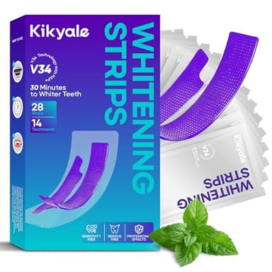 V34 Whitening Strips, Kikyale Whitening Strips, Purple Tooth Whitening, 14 Treatments/28 Strips, 30 Minutes to White Teeth, Wet Strip Technology - Whitening Designed with Care for a Brighter Smile.
