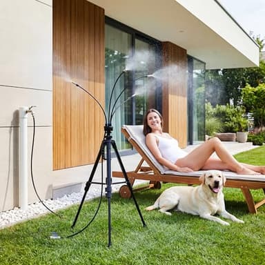 homenote Standing Misters for Outside Patio, 26FT Misting Hose, 4.8FT Adjustable Height Portable Misting System with Tripod Base, for Backyard, Pool, BBQ Cooling, Garden Watering & Tanning